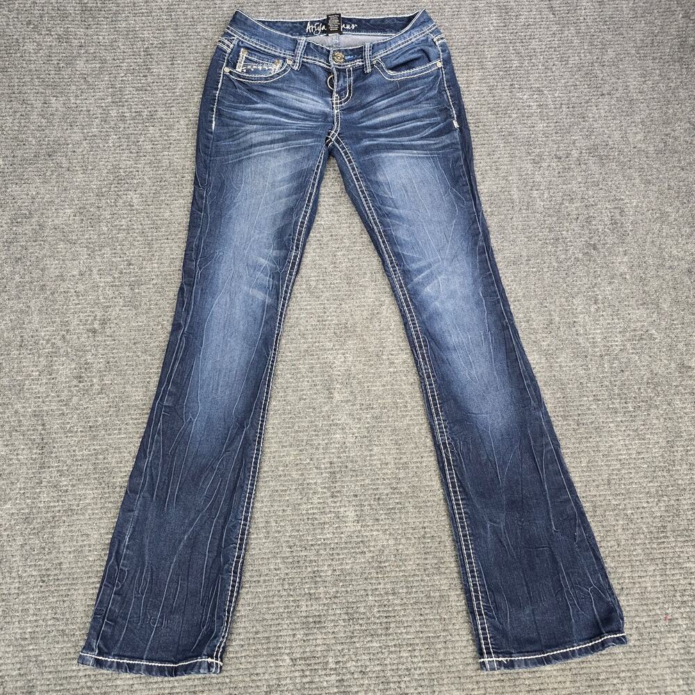 Ariya Jeans Women's 3/4 30x31 Dark Wash Bootcut Flap Pocket Y2K Stretch Jeans